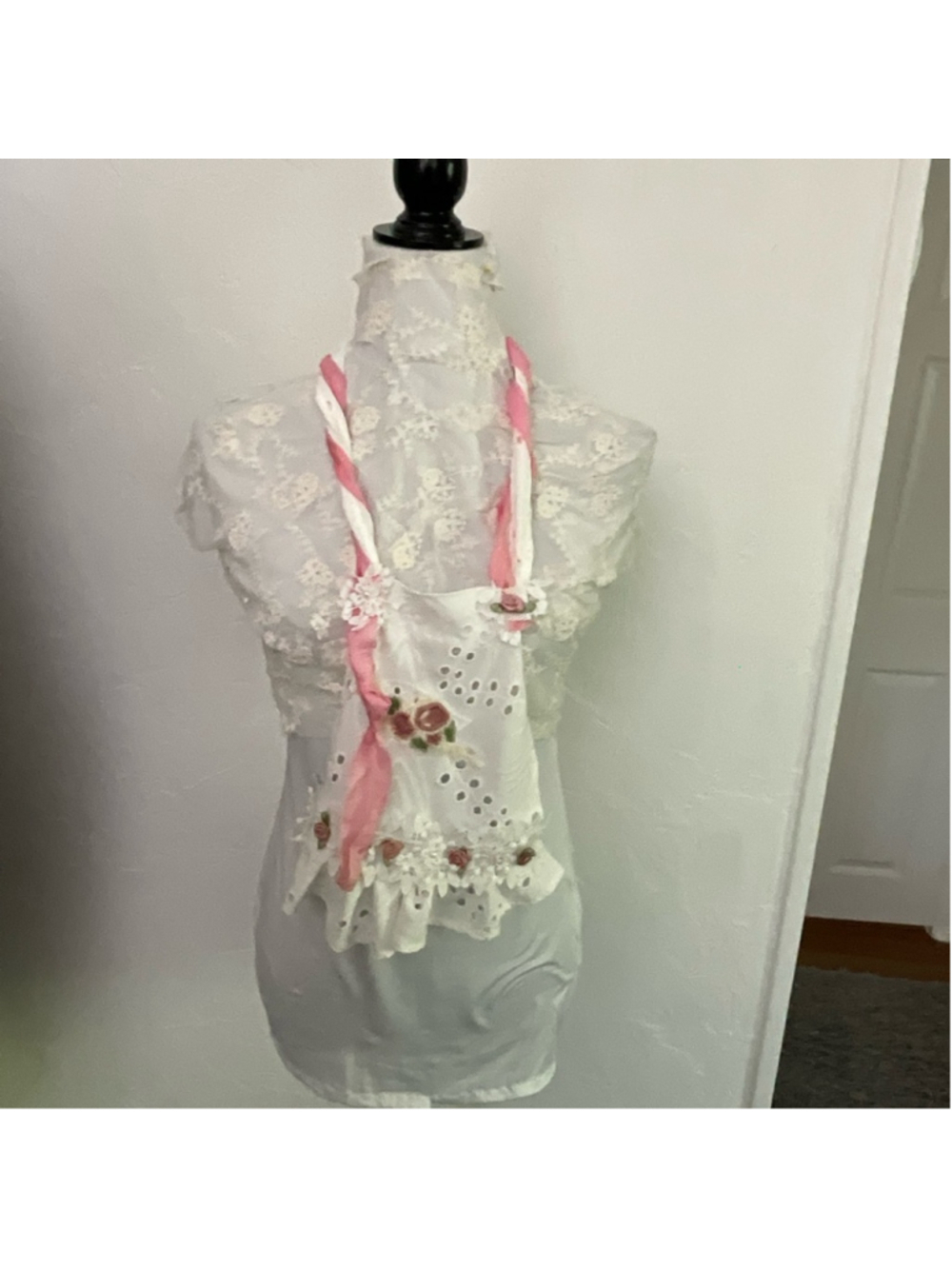 White Eyelet Lace Bib Necklace
